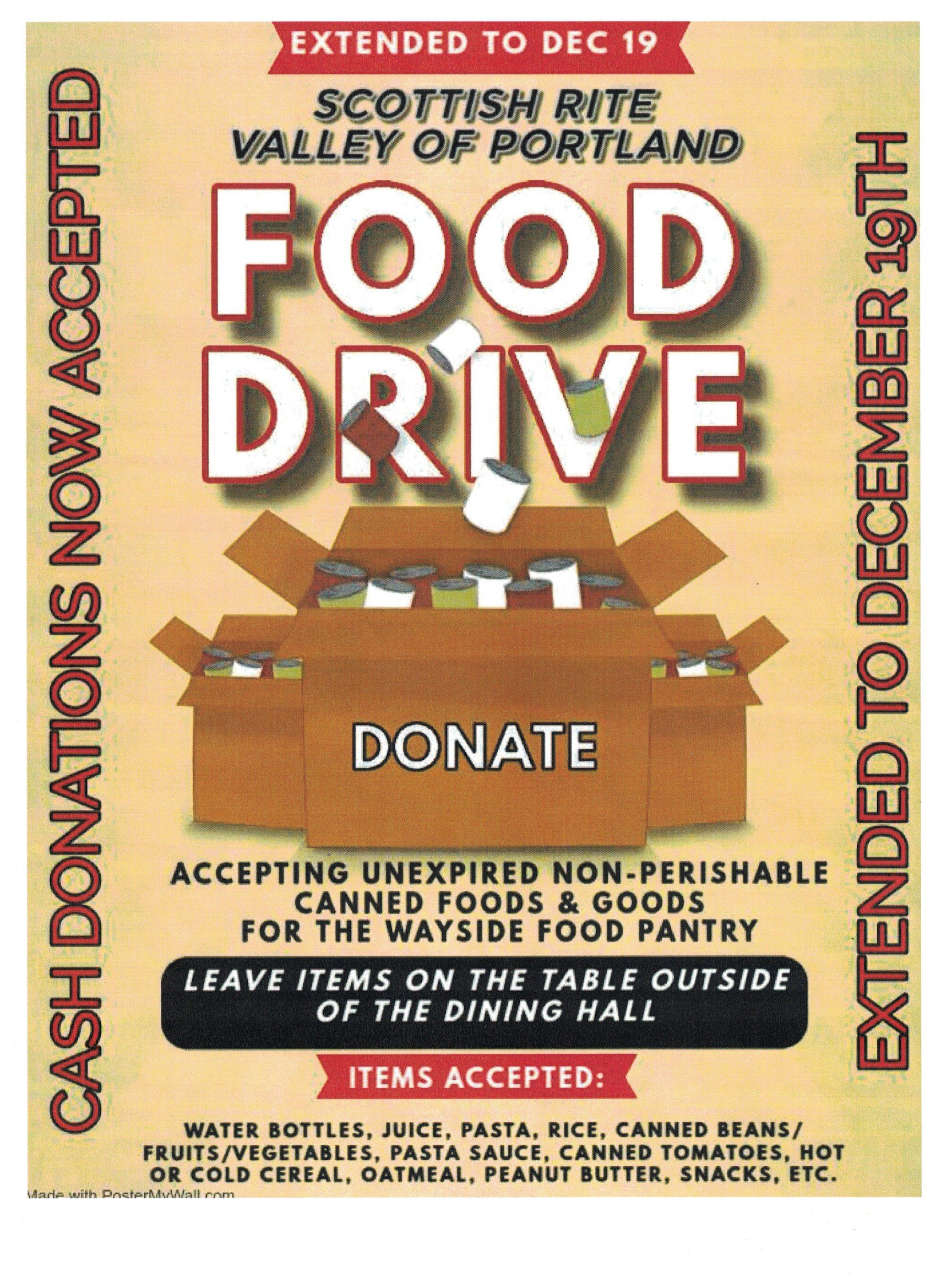 Scottish Rite Valley of Portland, Maine Wayside Food Pantry Food Drive